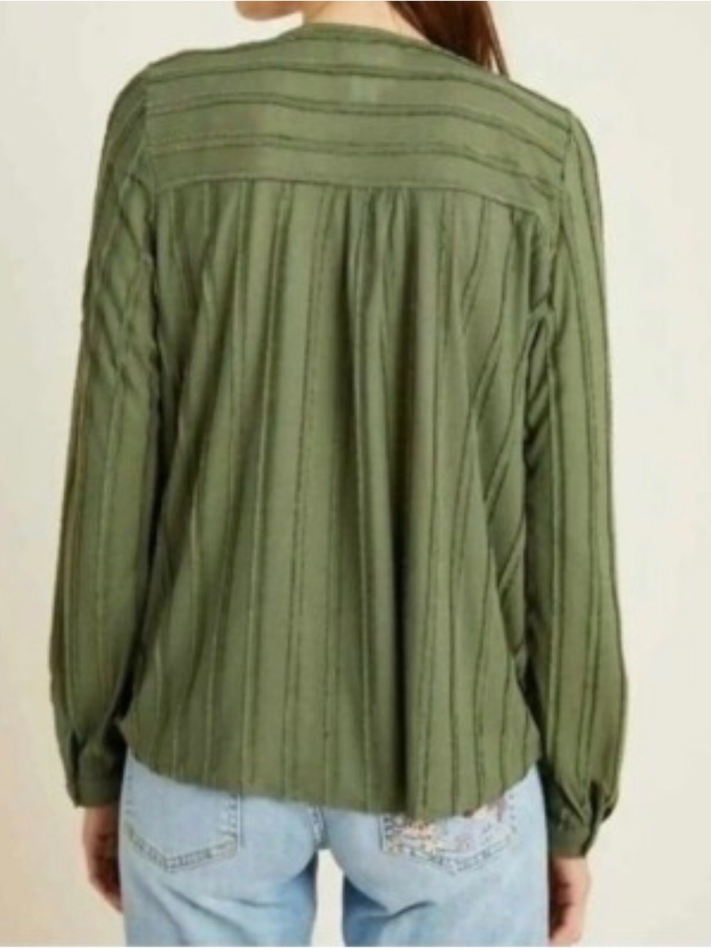 Maeve Anthropologie Olive Green Wrap-Front Long Sleeve Top - Picture 3 of 4